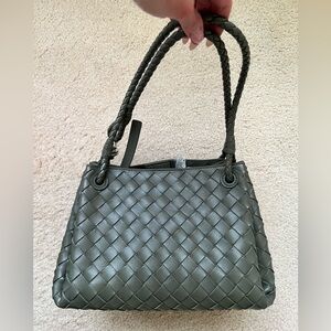 Bottega Veneta Parachute Intrecciato Andiamo Leather Shoulder Bag Olive color